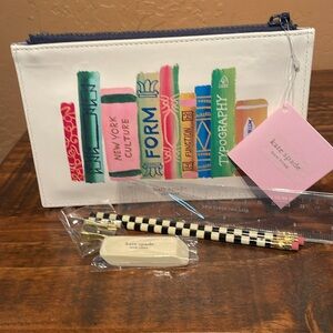 Kate Spade NWT Leather Bookshelf Pencil Case & Accessories Set